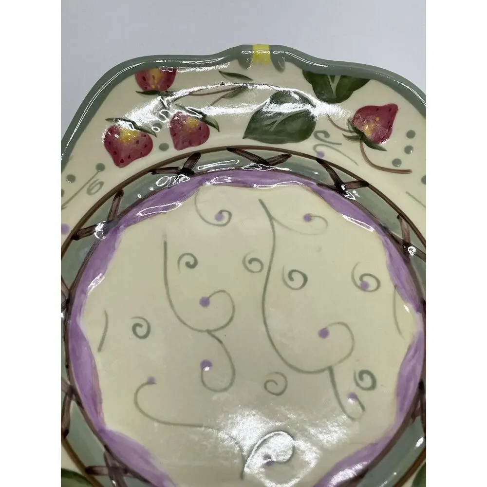 Partylite Strawberry Fields Candle Ceramic Plate EUC Retired Home Decor 6 Inches - Picture 4 of 8